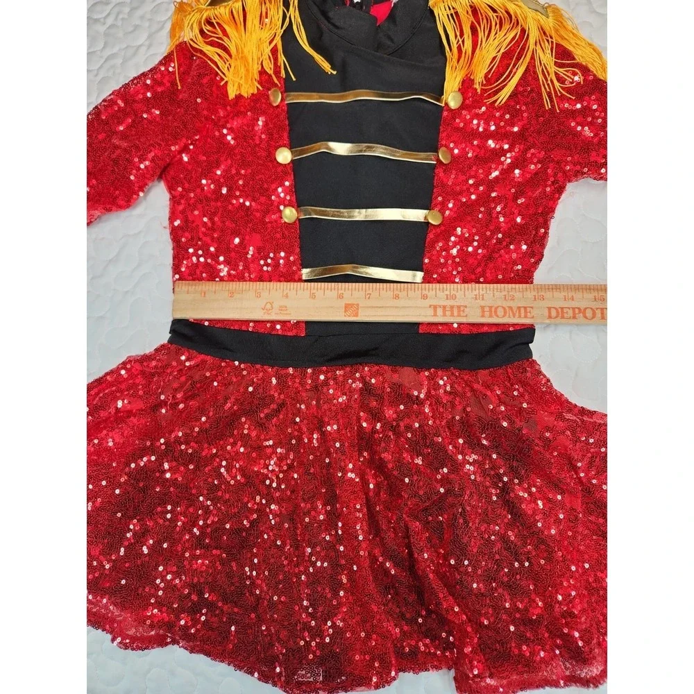 Toy Soldier Dance Costume RED SEQUIN Fringe Skirt Nutcracker Dress Girl 14  NEW